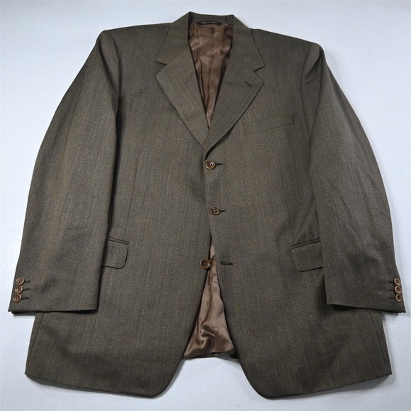 Vtg Y2K Canali 46R Brown Herringbone 100% Wool Italy Blazer Jacket Sport Coat
